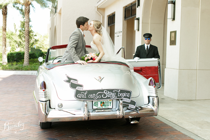 Bumby Photography, Chalk Shop Events, The Alfond Inn, custom chalk sign, vintage Cadillac, Winter Park wedding