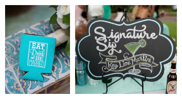 Kristen Weaver Photography, Chalk Shop Events, Casa Feliz, Tiffany blue wedding, Winter Park, chalk sign, signature sip, koozies