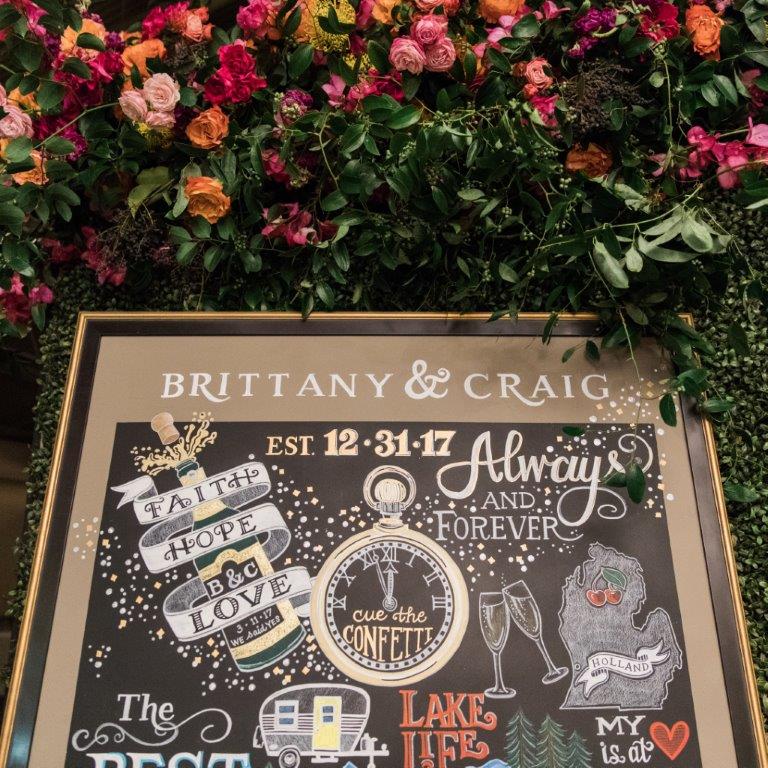 Brittany and Greg, New Year's Wedding, Chalk Shop Events, Love Story Board